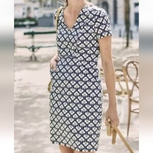 NWT Boden Navy and White Floral V-neck Pocket Dress 8 Cotton Career